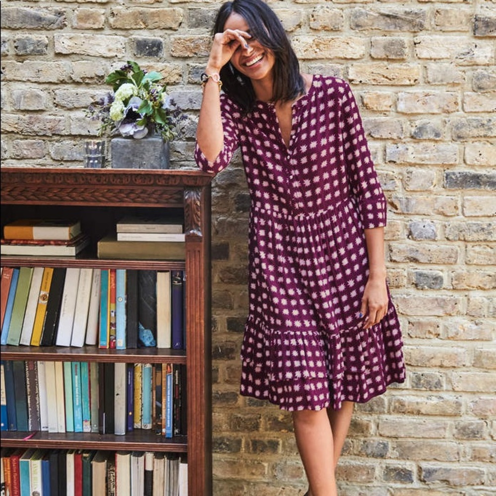 Boden Tiered Hem Shirt Dress 4 petite, purple